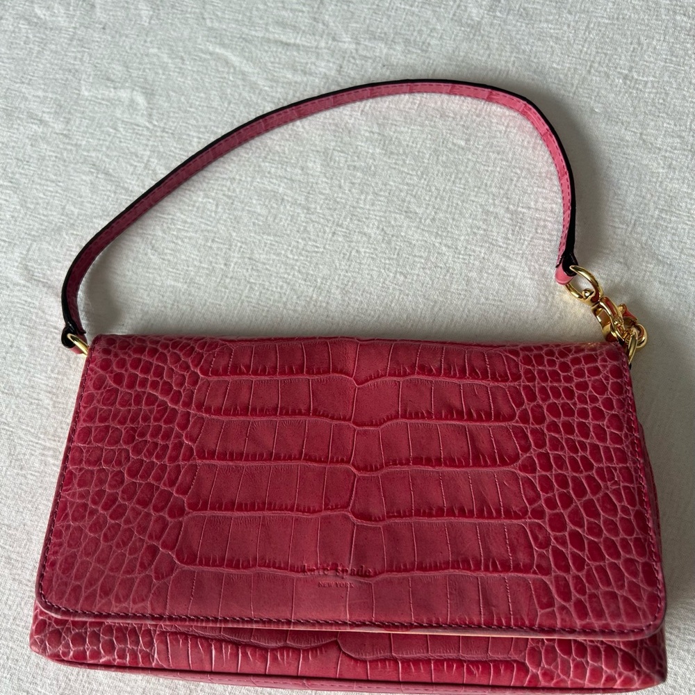 Kate Spade hot pink Crocodile Embossed Pattern Clutch with Gold Accents